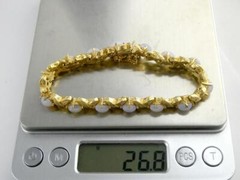 Vintage Designer Panetta Goldtone Metal and Opaline Glass Link Bracelet 7 Inches