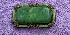 Art Deco Peking Glass Brooch Brass Filigree Enamel Pin Trombone Clasp 1920’s