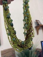 Multi Strand (25) Seed Bead Necklace 16” Choker Green and Brown Beads