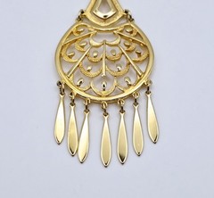 Vintage Gold Tone Chandelier Fringe Pendant Statement Necklace Boho 1970s