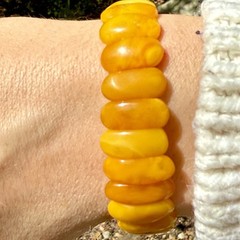 Vintage Natural Baltic Amber Stretch Bracelet Butterscotch Egg Yolk Panels 7,5”