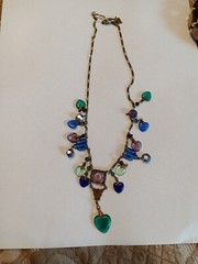 Vintage Glass Works Studio Necklace Heart Charms Brass Gold Tone 15 Charms