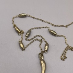 Vintage Station Necklace, Oval Silver-tone Balls Chain, Italian Horn Charm