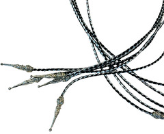 Silver and Black Corded Bolo Tie Strings with Decorative Tips – 36″ – LOT of 5