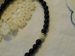 Black Onyx 14K Gold Beaded Necklace 18 inch w/ Trinket Soap stone box