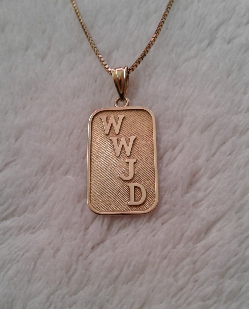 14K Gold 20.5 Box Chain 1mm Necklace W/ WWJD Pendant Michael Anthony 3.6G Total