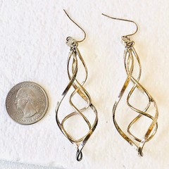 Vintage Earrings Spiral Twist Long Drop Rhinestone French Wire Silver Tone