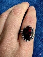 VTG Art Deco Garnet Oval Sterling Silver 925 Cocktail Ring Prong Setting Size 8