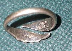 Vintage Siam Sterling Silver Blue Enamel Niello Bypass Ring Size 7 Thailand