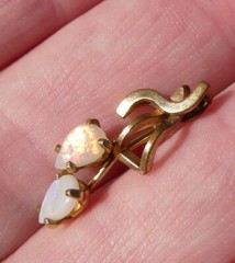 DEC Designer 1/20th 14k Yellow Gold Fill Double White Opal Pendant .9g .75 Inch
