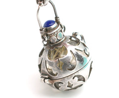 VTG Sterling Silver Golden Rutilated Quartz Harmony Ball w/ Lapis Lazuli Pendant