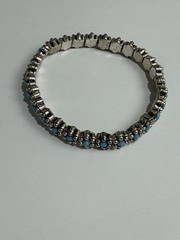 Vtg MONET Heavy Silver Plated Light Blue Daisy Flower Panel Stretch Bracelet NOS