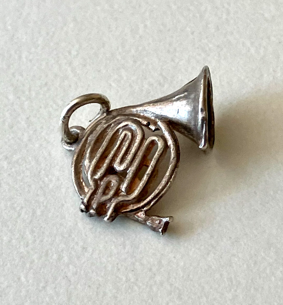 Vintage sterling silver charm, french horn