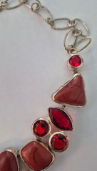 Vintage Coral & Rhinestone Necklace in Heavy Bezeled Sterling 3.1 oz. 20″