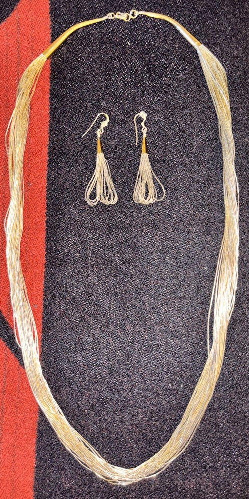 Sterling Silver Liquid Gold Vermeil 30 Multi Strand Necklace Matching Earrings