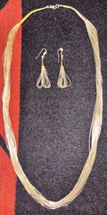 Sterling Silver Liquid Gold Vermeil 30 Multi Strand Necklace Matching Earrings