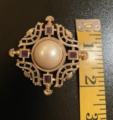Vintage MONET Cabochon Faux Pearl Blue Enamel Gold Tone Statement Brooch/Pin