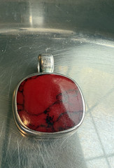 VTG ATI Mexico 925 Sterling Silver Pendant Large 4.5×3.5cm Red Stone collectible