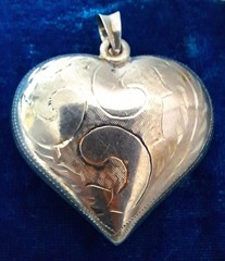 Vintage Puffy Heart Pendant Necklace Etched Design Included SS Chain 925