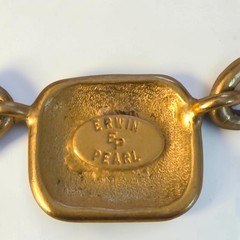 VINTAGE ERWIN PEARL GOLD-TONE BLACK ENAMEL CHOKER NECKLACE