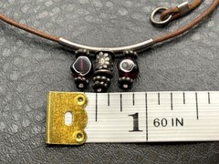 Vintage Garnet Cabochon Leather Cord Necklace Sterling Silver Pendant Choker