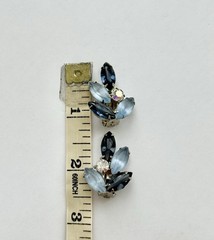 D&E Vintage Flower Corsage Ice Blue & Onyx Navette Brooch Pin & Clip-on Earrings
