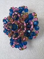 VTG Ruffled Wired Crystal & Brass Filigree Maltese Cross Brooch Vendome Style