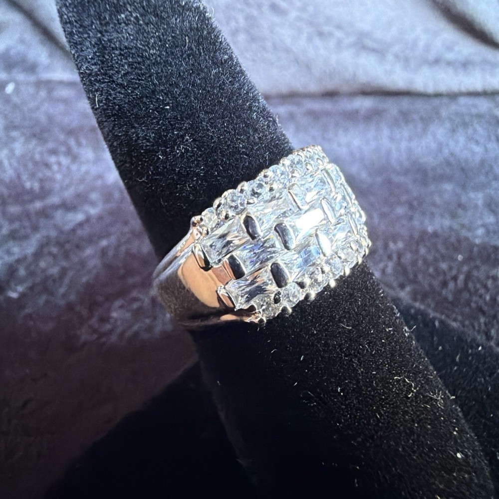 Y2K Sterling Silver 925 CZ Baguette Cluster Band Ring Sz 9 Coquette Glam