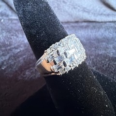 Y2K Sterling Silver 925 CZ Baguette Cluster Band Ring Sz 8 Coquette Glam