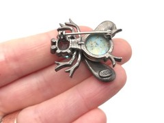 Vintage WEISS Blue Glass Rhinestone Faux Turquoise Bee Bug Beetle Brooch Pin