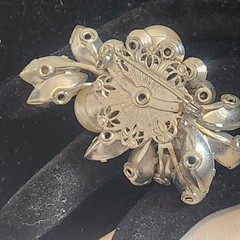 Vintage Aurora Borealis Rhinestone and Faux Pearl Cluster Clip On Earring Brooch