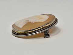Carved Shell Virgin Mary Cameo Brooch Pin / Pendant 800 Silver Antique 1.25 Inch