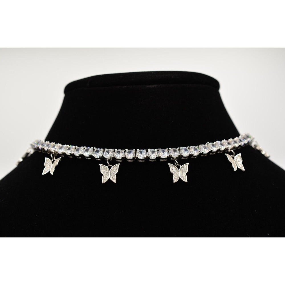 Vintage Crystal Butterfly Charm Bridal Choker Necklace Rhinestone Dangle Bin3C
