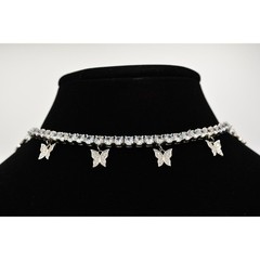 Vintage Crystal Butterfly Charm Bridal Choker Necklace Rhinestone Dangle Bin3C