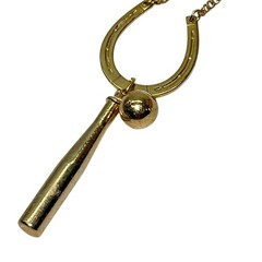 Vintage Gold-toned Good Luck Horseshoe Baseball Bat and Ball Charm Pendant Tie