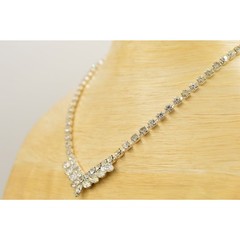 Vintage 19″ Crystal Collar Necklace Silver Rhinestone Marquise Prong NOS 80s 9A