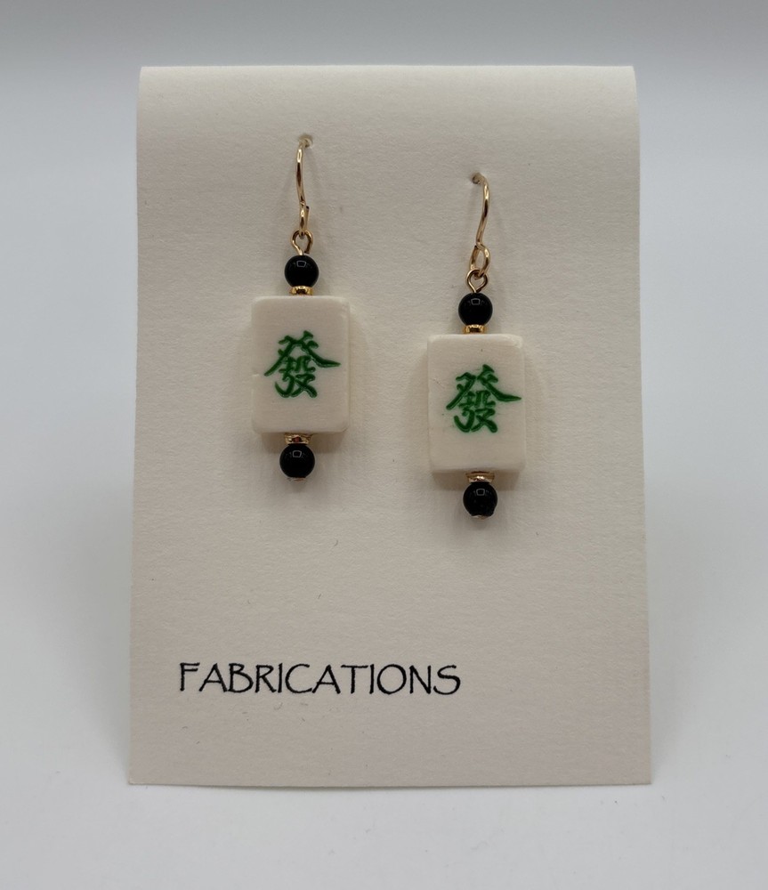 VTG Fabrications Mah-Jong Dangle Earrings 2” Drop Hand Painted 1990s/2000s NOS