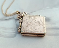 Antique W&H Co 10k Gold Shell “GCL” Monogram Etched Floral House Locket Necklace
