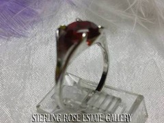 FOUR PRONG Sterling Silver 0.925 Estate RED GLASS SOLITAIRE BAND RING size 5.25