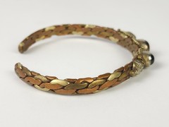 Vintage Braided Mixed Metals Bangle Bracelet Blue Goldstone Tiger Eye Stone Cuff