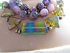 Vintage Statement Necklace Chunky Multi Strand Beads Glass & Lucite AB Chain