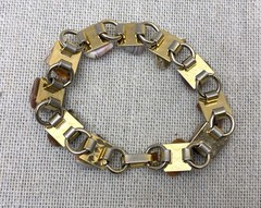 Vintage Scottish Pebble Nuggets Agate Carnelian Link Gold tone 7.5″Bracelet
