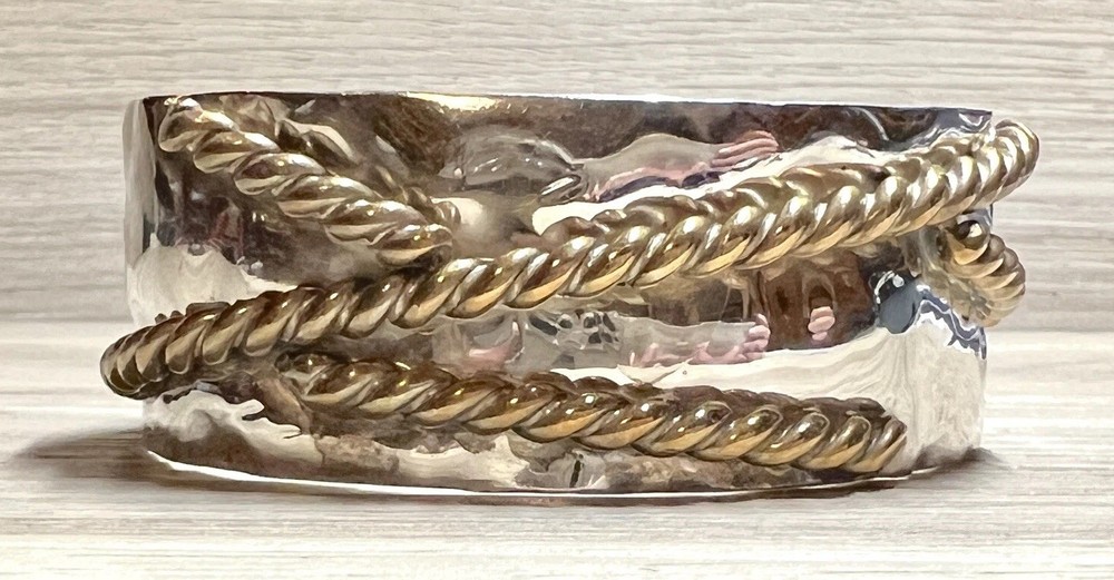 Southwestern Louis Booth Sterling Silver & Brass Twisted Rope Cuff Bracelet