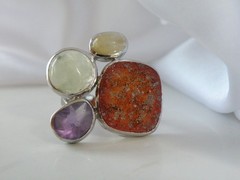 Huge Sterling Silver 925 Natural Gemstone Statement Vintage Ring Size 6