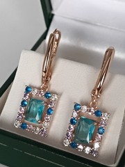Vintage 1990-s 14 Ct Rolled Gold Aquamarine Zircons Earrings – Hallmarked 585 RG