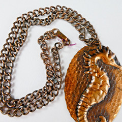 Vintage Genuine Copper Seahorse Pendant Chain Necklace Large 2.75″