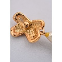 Roman Vintage Dangle Earrings Rhinestone Crystal X Faux Pearl Gold Tone BinAG