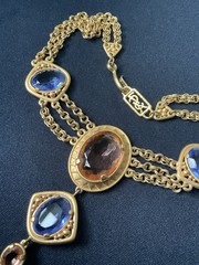 Vintage YSL Yves Saint Laurent Pink and Blue Glass Eye Gold Plated Necklace