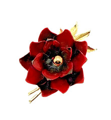 Vintage CORO Red Black Enamel Flower Pin Brooch Floral Statement Signed 3 1/8″