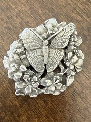 Vintage Birds & BloomsLimited Edition Pewter Brooch Pins Butterfly Birdhouse Set